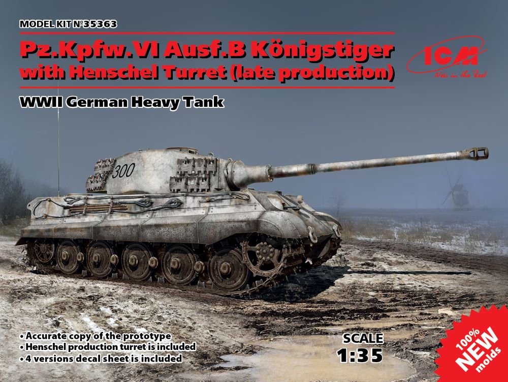 ICM Models 35363 1/35 WWII King Tiger PzKpw VI Ausf B Konigstiger Late Production Heavy Tank w/Henschel Turret