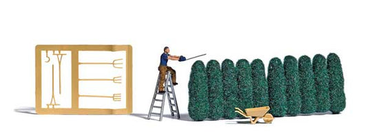 Busch 7838 HO Scale Hedge Trimming Miniature Scene -- Trees, Figure