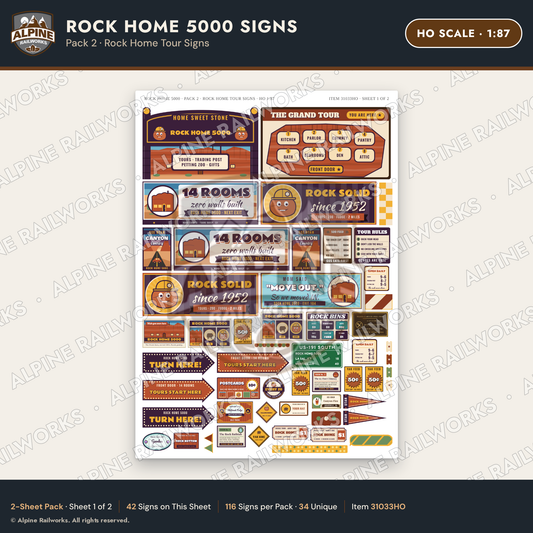 Alpine Railworks 31033HO HO Scale Roadside Signs - Cliff Rock House