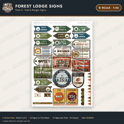 Alpine Railworks 30466G G Scale Forest Lodge Signs - Trail & Ranger