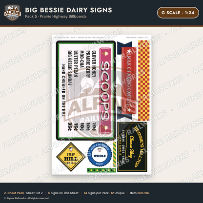 Alpine Railworks 30970G G Scale Roadside Signs - Giant Cow Dairy