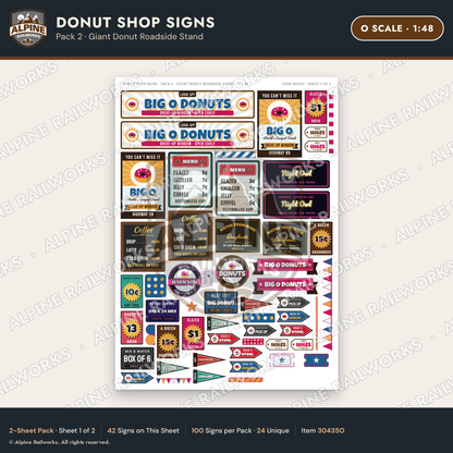 Alpine Railworks 30435O O Scale Donut Shop Signs