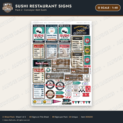 Alpine Railworks 30423O O Scale Sushi Restaurant Signs