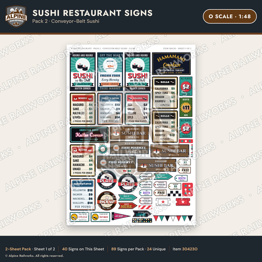 Alpine Railworks 30423O O Scale Sushi Restaurant Signs