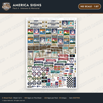 Alpine Railworks 30377HO HO Scale America Signs - Veterans & Memorial