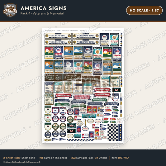 Alpine Railworks 30377HO HO Scale America Signs - Veterans & Memorial
