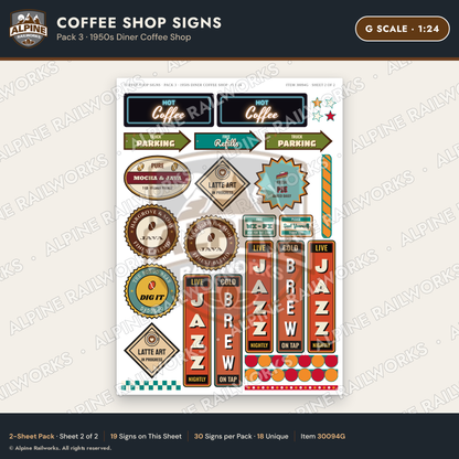 Alpine Railworks 30094G G Scale Coffee Shop Signs - Diner Coffee Shop
