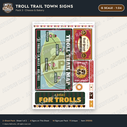 Alpine Railworks 31100G G Scale Roadside Attraction Signs - Troll Town
