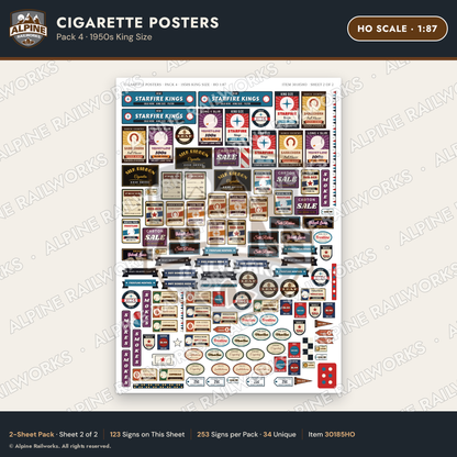 Alpine Railworks 30185HO HO Scale Cigarette Posters - 1950s King Size