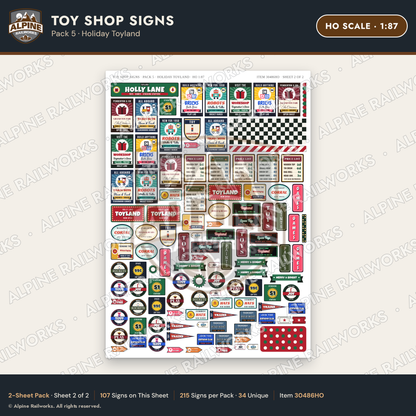Alpine Railworks 30486HO HO Scale Toy Shop Signs - Holiday Toyland