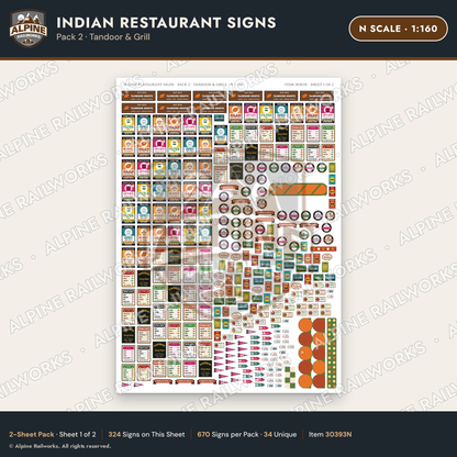Alpine Railworks 30393N N Scale Indian Restaurant Signs - Tandoor