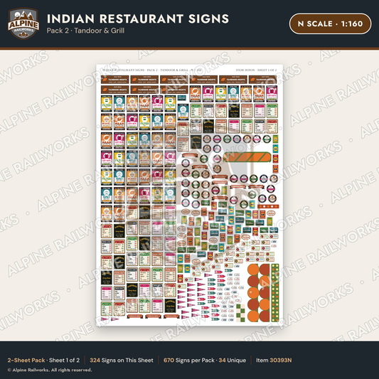 Alpine Railworks 30393N N Scale Indian Restaurant Signs - Tandoor