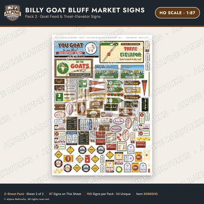 Alpine Railworks 30865HO HO Scale Roadside Signs - Goats on the Roof
