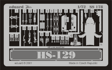 Eduard SS178 1/72 HS 129 for ITALERI Photo Etch Detail Set