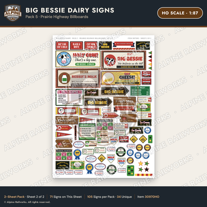 Alpine Railworks 30970HO HO Scale Roadside Signs - Giant Cow Dairy