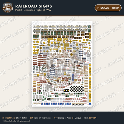 Alpine Railworks 30068N N Scale Railroad Signs - Lineside