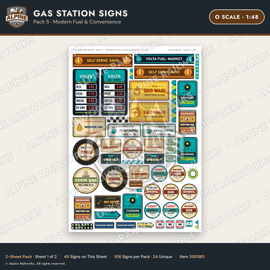Alpine Railworks 30018O O Scale Gas Station Signs - Modern Fuel