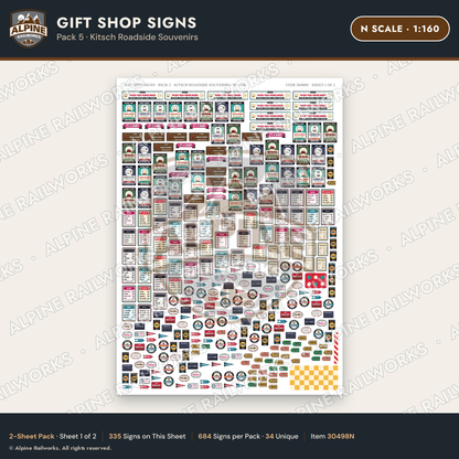 Alpine Railworks 30498N N Scale Gift Shop Signs