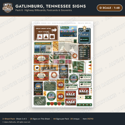 Alpine Railworks 31271O O Scale Gatlinburg TN Signs - Billboards