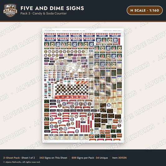 Alpine Railworks 30112N N Scale Five and Dime Signs - Candy