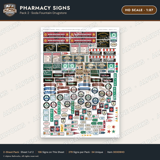 Alpine Railworks 30309HO HO Scale Pharmacy Signs