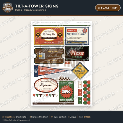 Alpine Railworks 31052G G Scale Roadside Signs - Leaning Tower