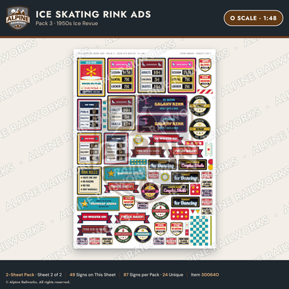 Alpine Railworks 30064O O Scale Ice Skating Rink Ads - 1950s Ice Revue