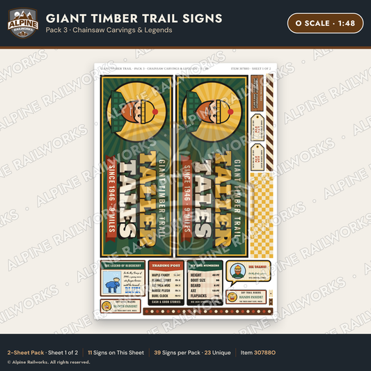 Alpine Railworks 30788O O Scale Roadside Signs - Lumberjack Redwoods