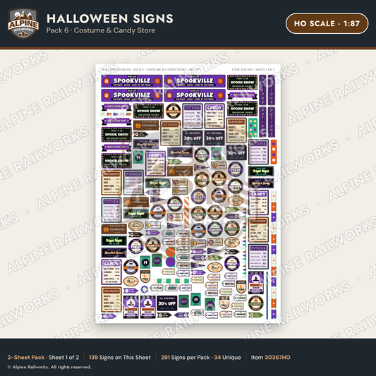 Alpine Railworks 30367HO HO Scale Halloween Signs - Costume