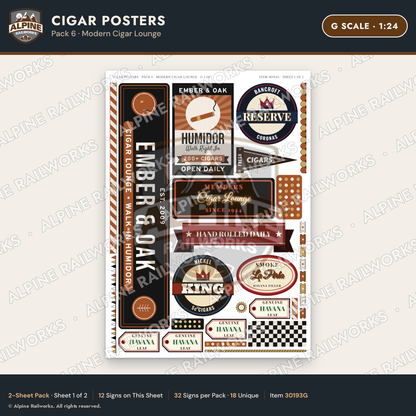 Alpine Railworks 30193G G Scale Cigar Posters - Modern Cigar Lounge