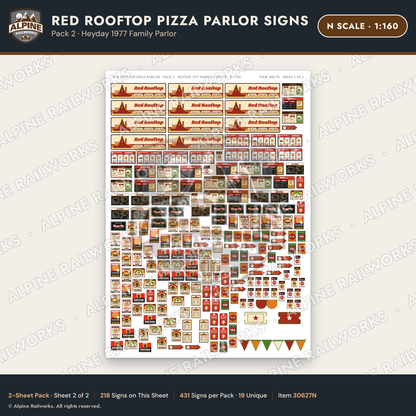 Alpine Railworks 30627N N Scale Restaurant Signs - Pizza Parlor