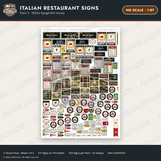 Alpine Railworks 30400HO HO Scale Italian Restaurant Signs