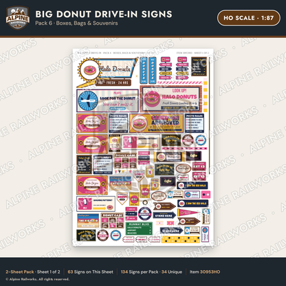 Alpine Railworks 30953HO HO Scale Roadside Signs - Giant Donut Shop