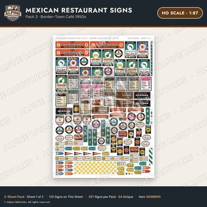 Alpine Railworks 30388HO HO Scale Mexican Restaurant Signs