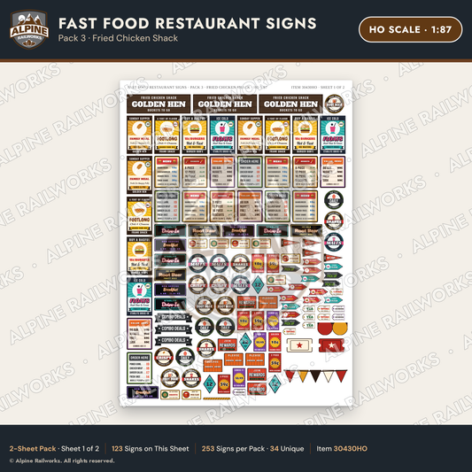 Alpine Railworks 30430HO HO Scale Fast Food Restaurant Signs