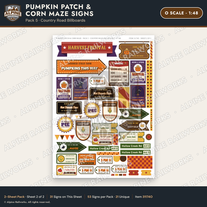 Alpine Railworks 31174O O Scale Farm Signs - Pumpkin Patch & Corn Maze