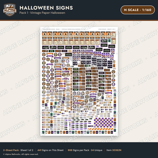 Alpine Railworks 30362N N Scale Halloween Signs - Paper Halloween