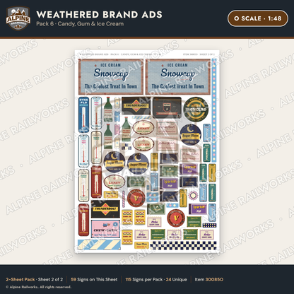 Alpine Railworks 30085O O Scale Weathered Brand Ads - Candy & Gum
