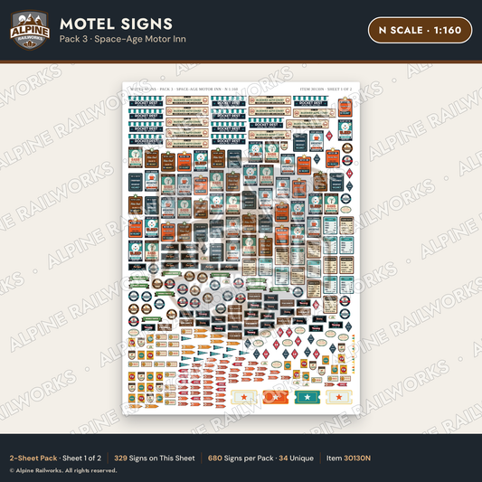 Alpine Railworks 30130N N Scale Motel Signs - Space-Age Motor Inn