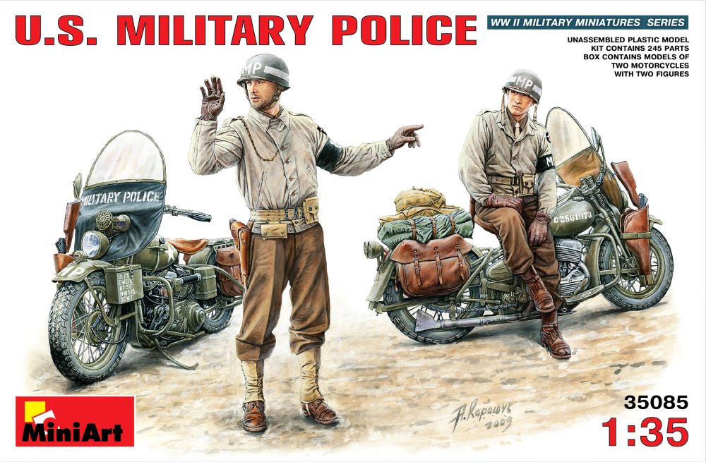 Miniart Models 35085 1/35 WWII US Military Police (2) w/2 Motorcycles