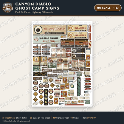 Alpine Railworks 30576HO HO Scale Roadside Signs - Desert Ghost Town