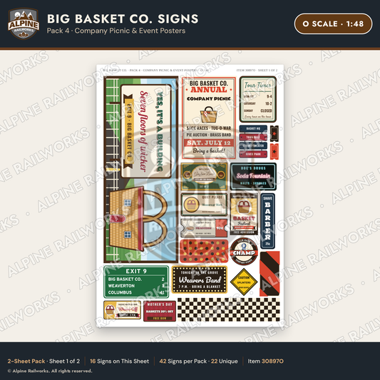 Alpine Railworks 30897O O Scale Roadside Signs - Basket Building