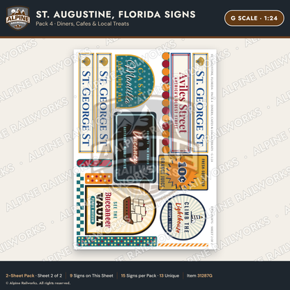 Alpine Railworks 31287G G Scale St. Augustine FL Signs - Diners
