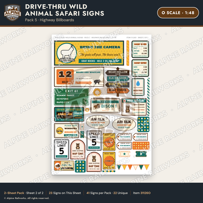 Alpine Railworks 31126O O Scale Roadside Signs - Drive-Thru Safari