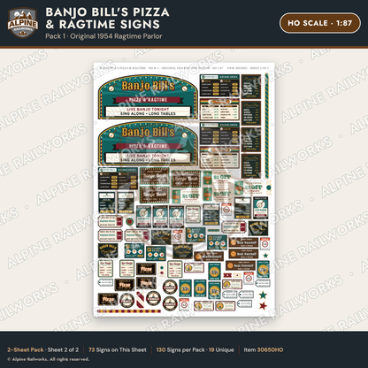 Alpine Railworks 30650HO HO Scale Restaurant Signs - Pizza Parlor