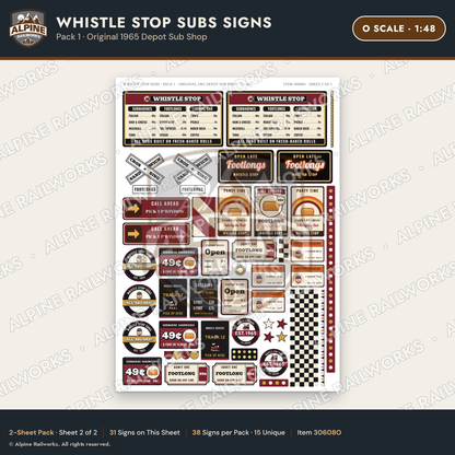 Alpine Railworks 30608O O Scale Fast Food Signs - Sub Shop