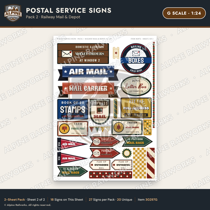 Alpine Railworks 30297G G Scale Postal Service Signs - Railway Mail