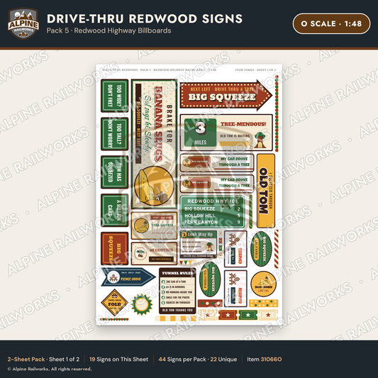 Alpine Railworks 31066O O Scale Roadside Signs - Drive-Thru Tree