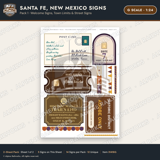Alpine Railworks 31416G G Scale Santa Fe NM Signs - Welcome Signs