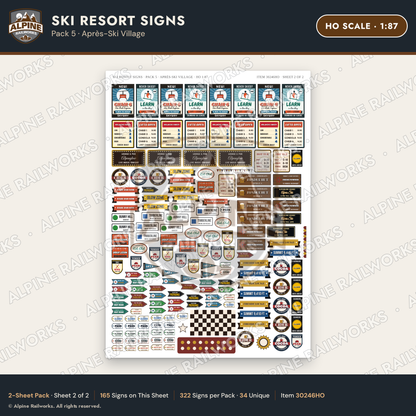 Alpine Railworks 30246HO HO Scale Ski Resort Signs - Apres-Ski Village